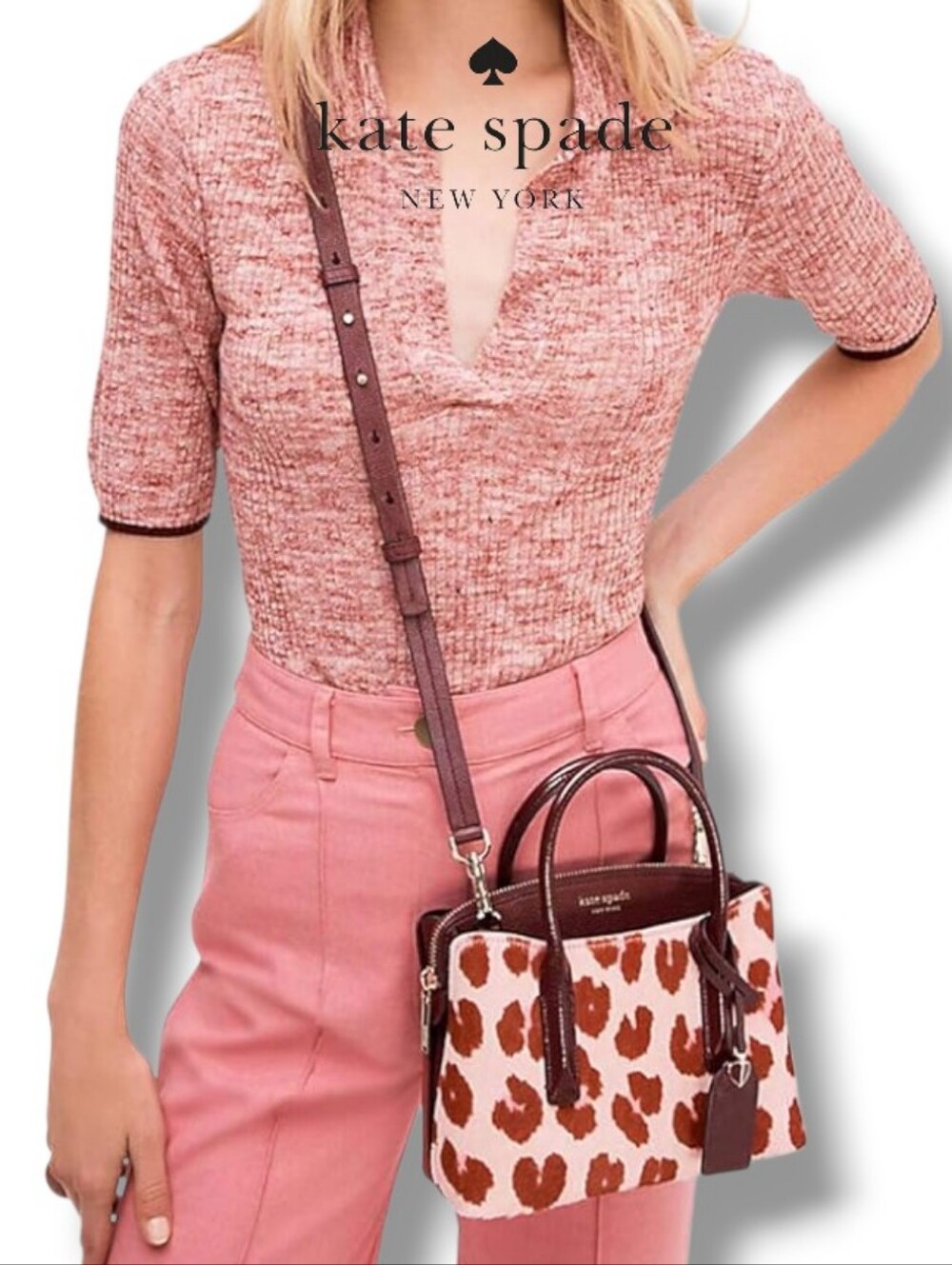 kate spade New York Margaux Pink and Burgundy Leopard Haircalf Mini Satchel - Picture 5 of 17